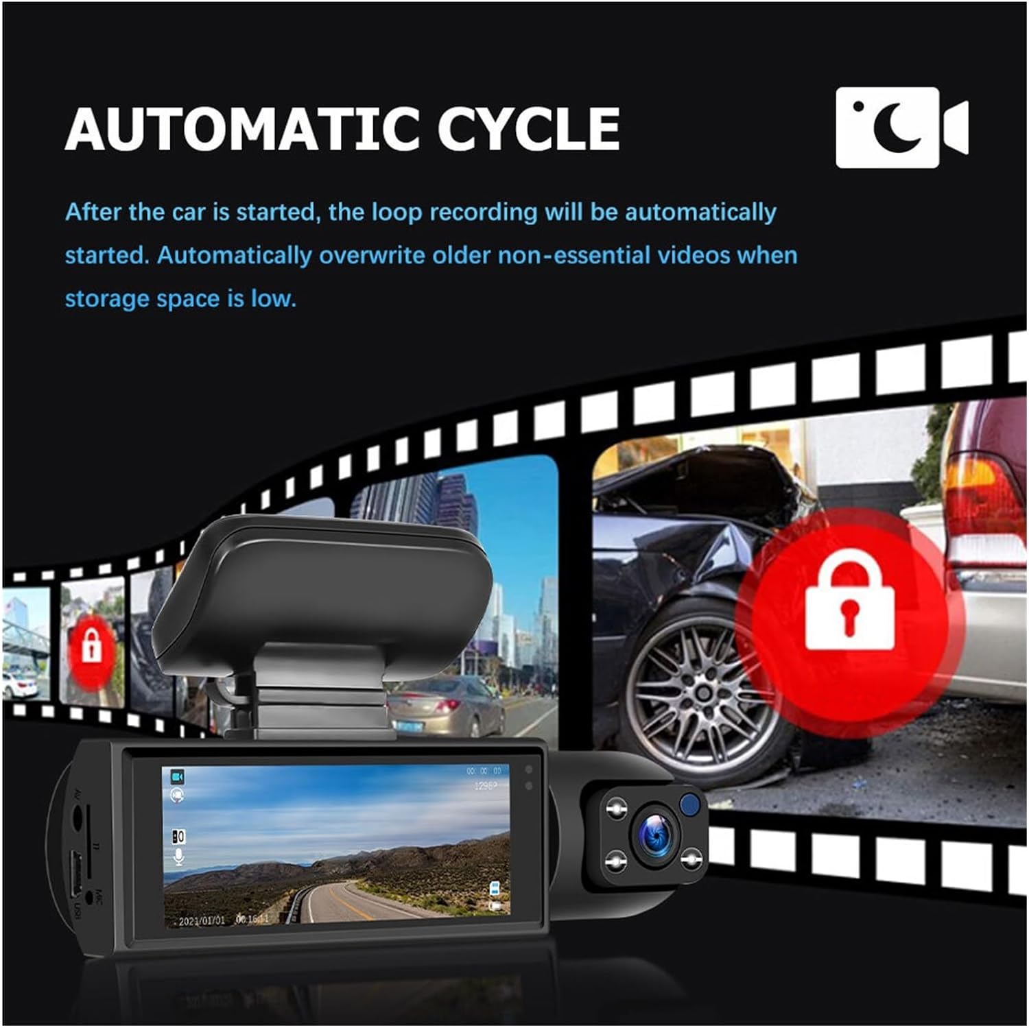 Dashcam Pro™ -  DVR FULL HD 1080P: Kristalheldere Beelden & Betrouwbare Veiligheid met Dual Lens en Continu-opname.