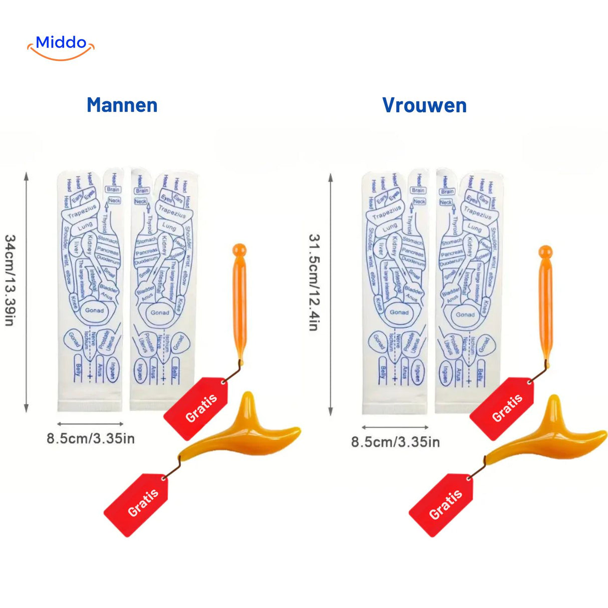 Acupoint Sokken mannen vrouwen verschil grootte www.middo.nl