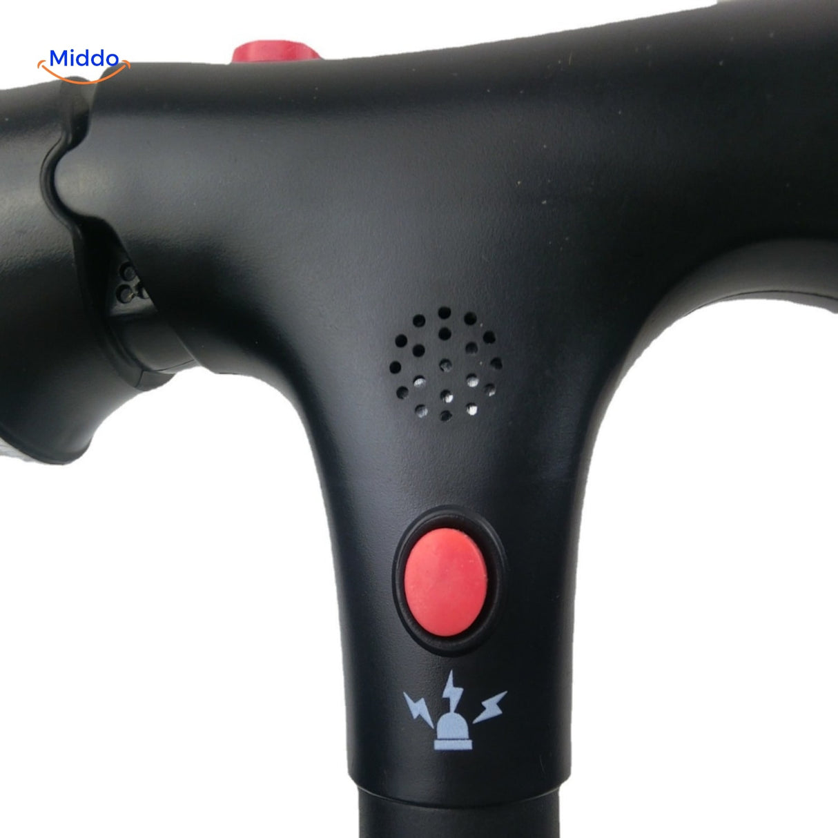 AluCare Stick detail van knop en alarmfunctie www.middo.nl