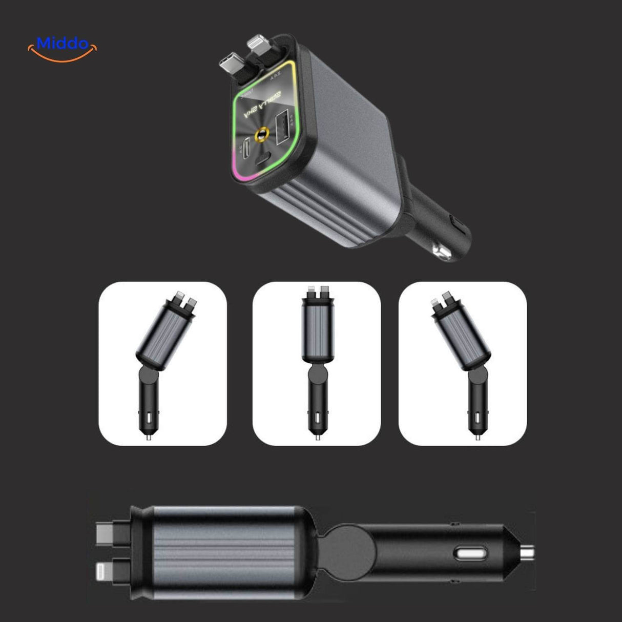 AutoCharge 120W driehoekige laadpoorten met draai functionaliteit www.middo.nl