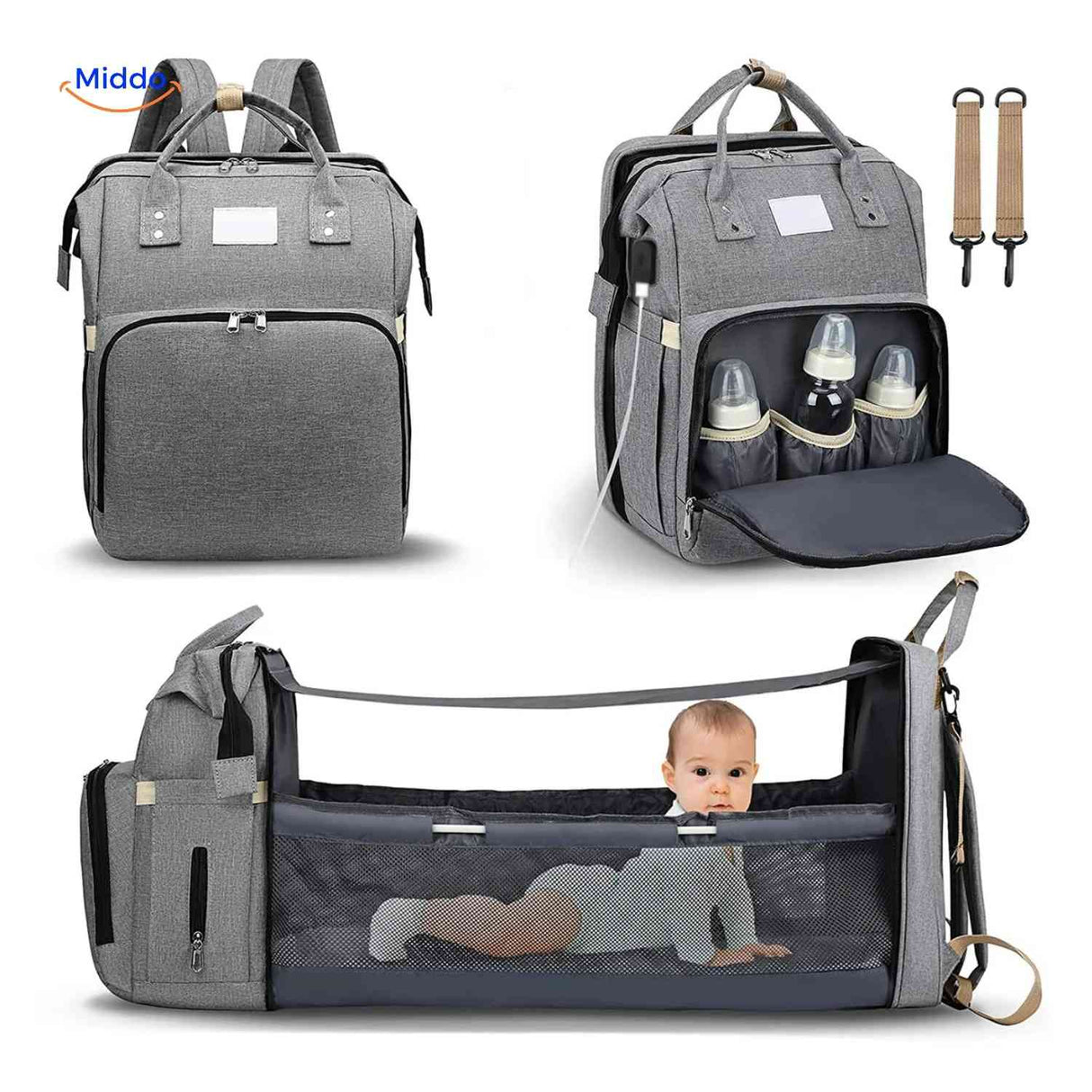 BabyLuxe Rugtas multifunctionele luiertas met wieg en flesvakken www.middo.nl