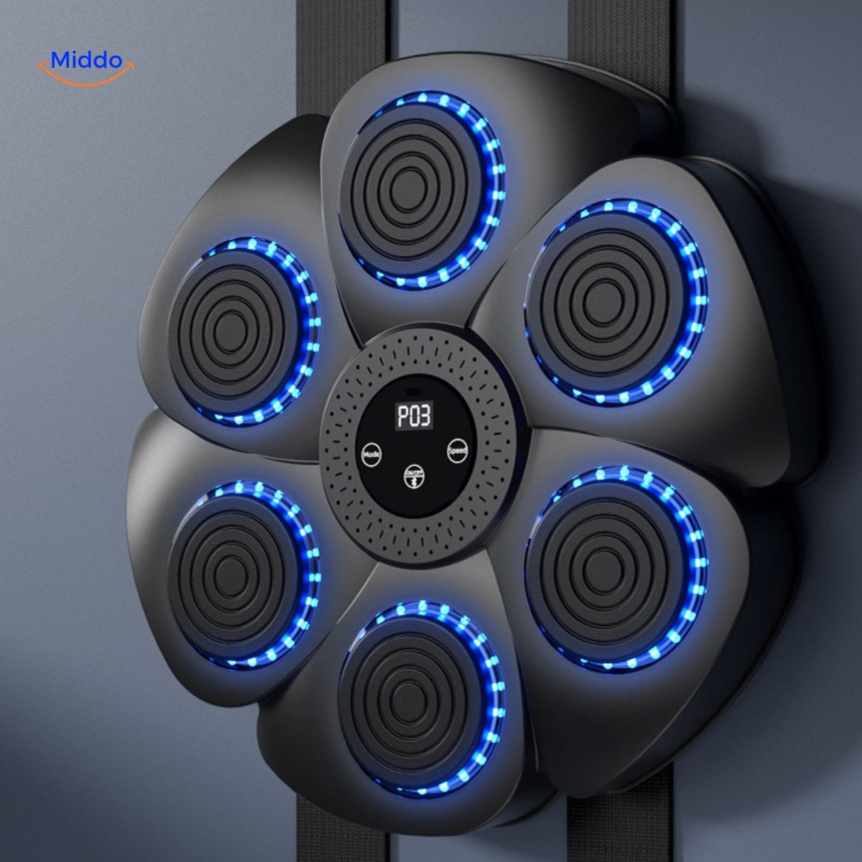 BoxPro Smart Boksmachine rond met blauwe leds en zes sensoren www.middo.nl