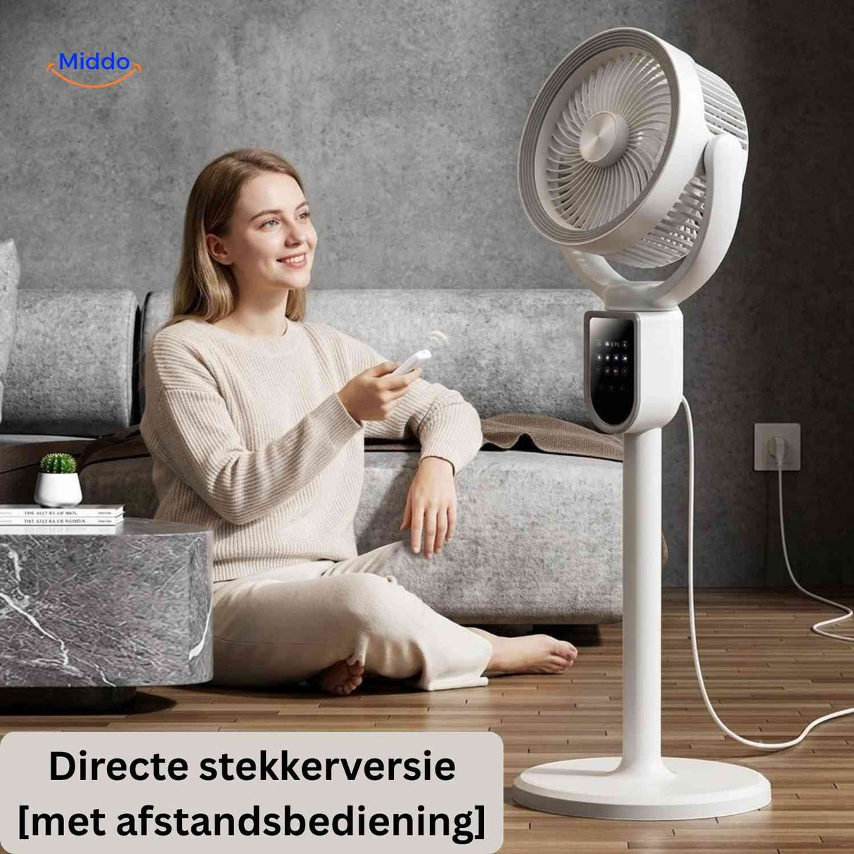 Breezeo Ventilator verstelbare staande ventilator met afstandsbediening www.middo.nl
