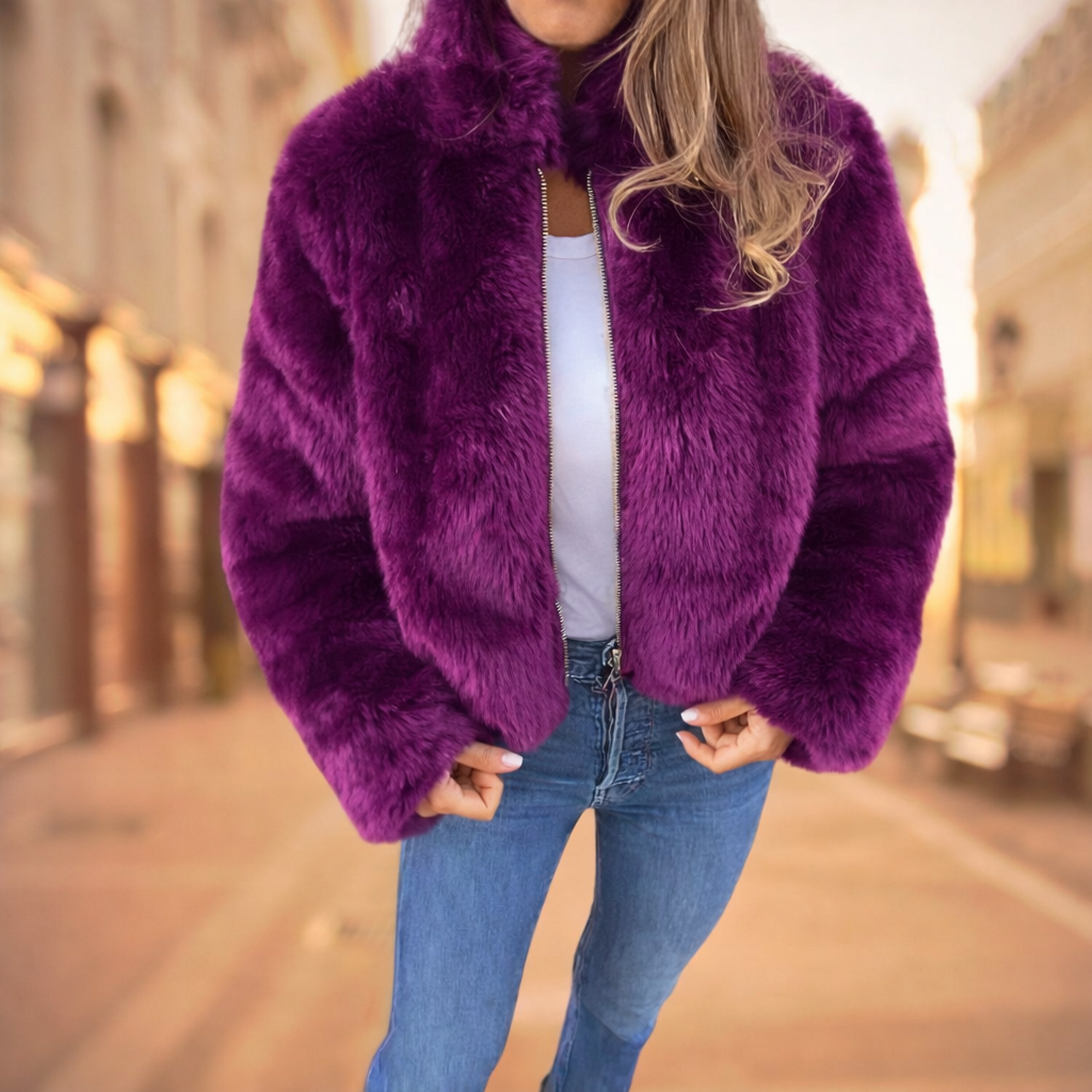 FurElegance™ Jas | Luxe Imitatiebont, Hoge Kraag, Stijlvol & Warm voor Elke Gelegenheid