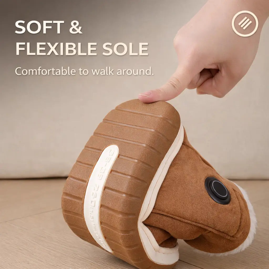 Flexible heated indoor boot with soft bendable sole demonstration