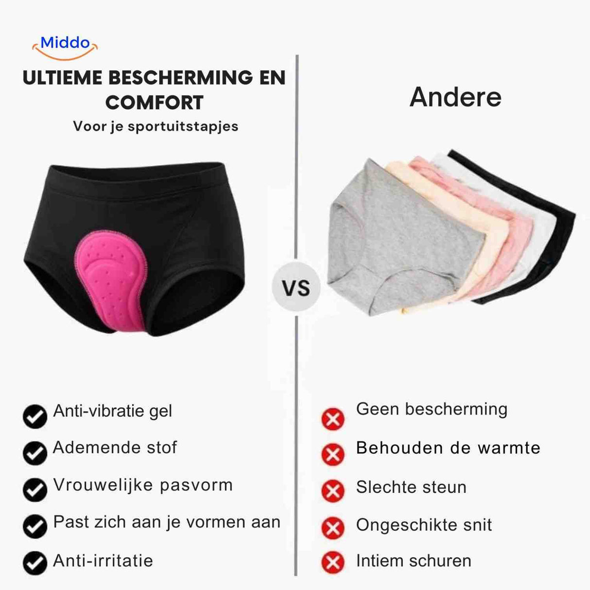 Cyclira Fietsbroek vergelijking met andere fietsondergoed www.middo.nl