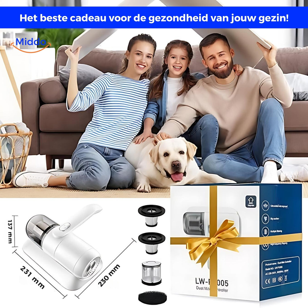HAUSHOF Mijtzuiger voor matrassen 16 kPa met uv-licht en 60 °C hete lucht, matrasreiniger 400 W met display en dubbele stofreservoir, verwijdert 99,9% stofmijt