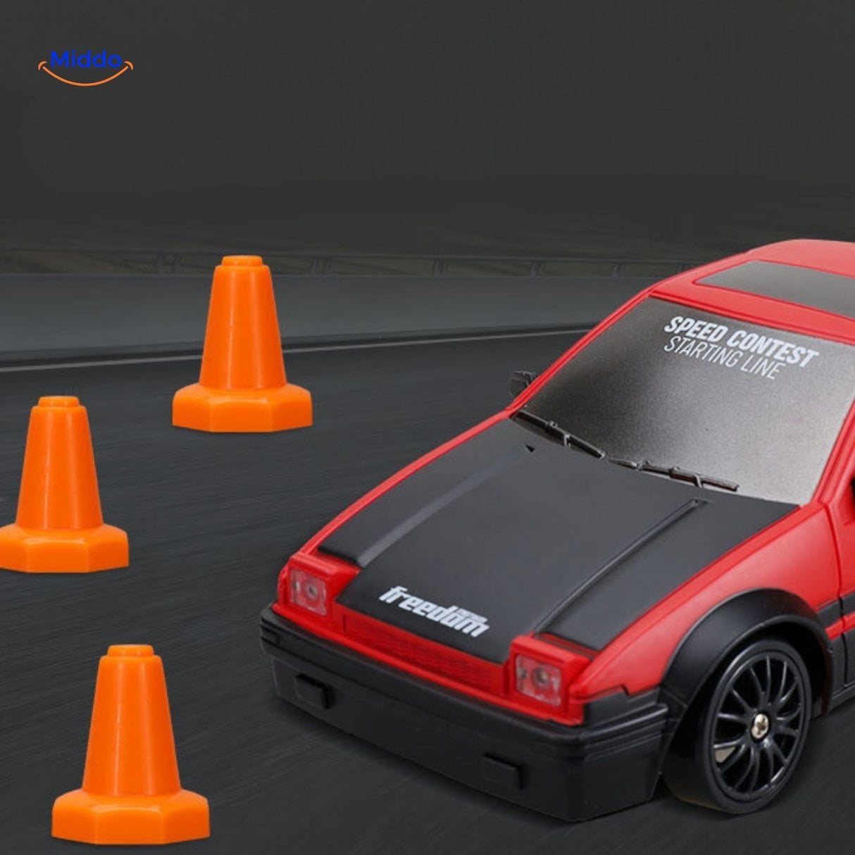 DriftMaster GTR rode auto met verkeerskegels www.middo.nl