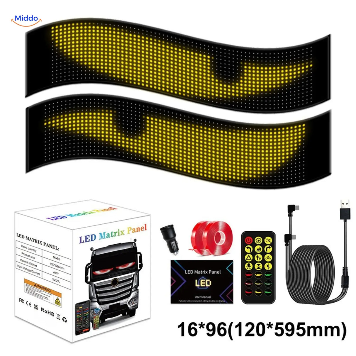 DriveFlex™ Matrix LED-Scherm | Devil Eyes, Teksten & Animaties via App + Afstandsbediening