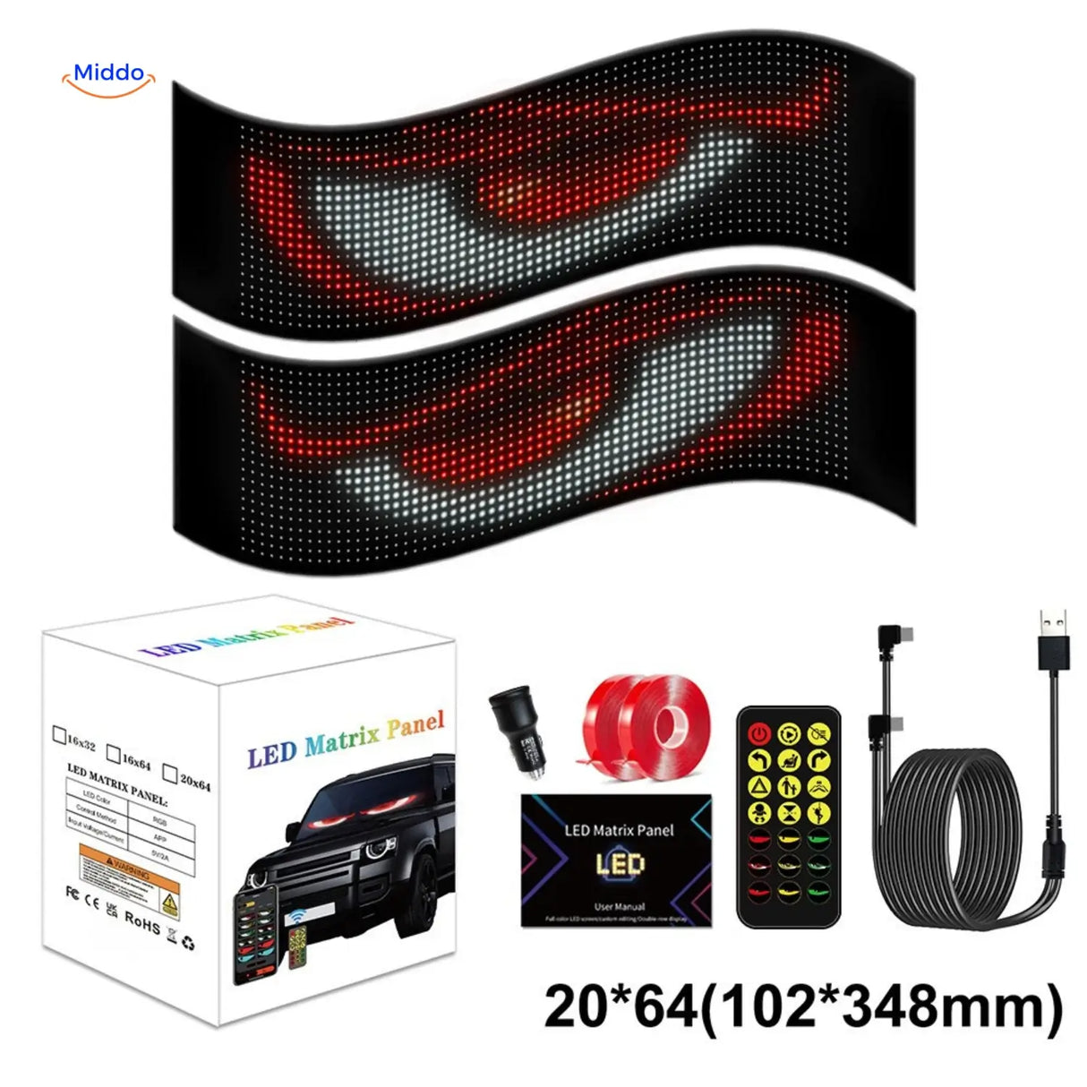 DriveFlex™ Matrix LED-Scherm | Devil Eyes, Teksten & Animaties via App + Afstandsbediening