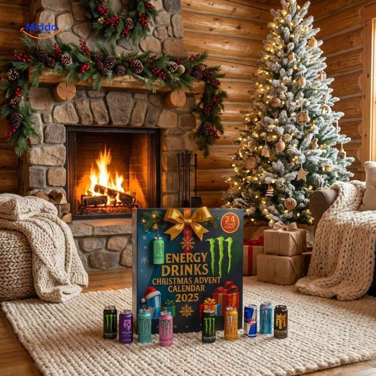 Energibox Adventkalender energy drinks adventskalender rustieke kerstsfeer www.middo.nl