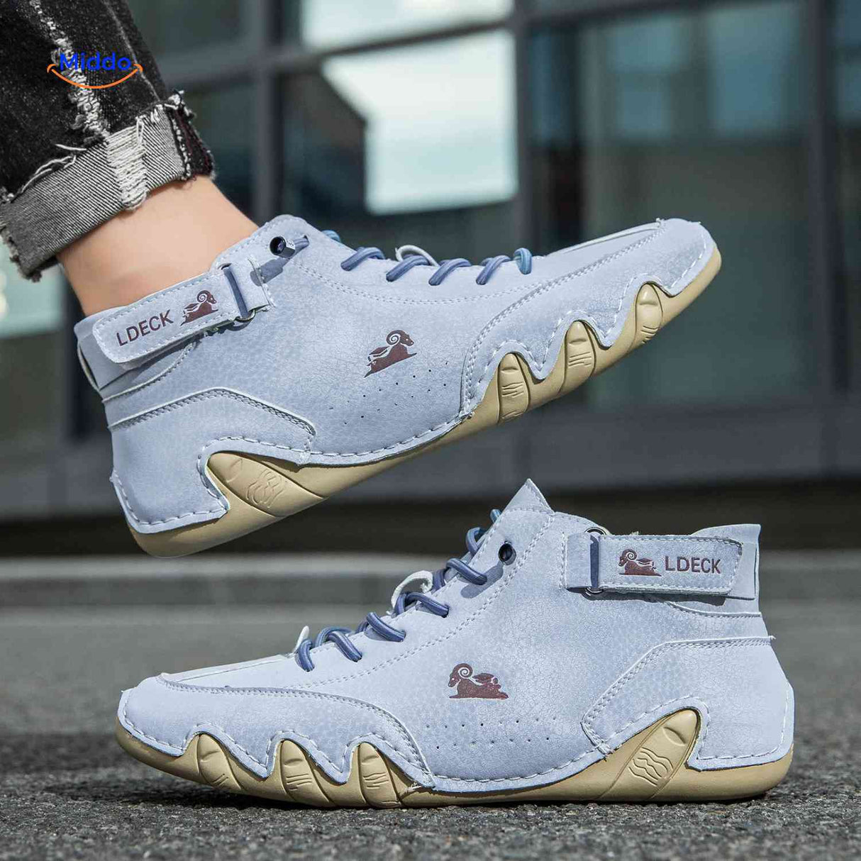 Flexura Schoenen lichtblauw leren heren sneakers buiten www.middo.nl