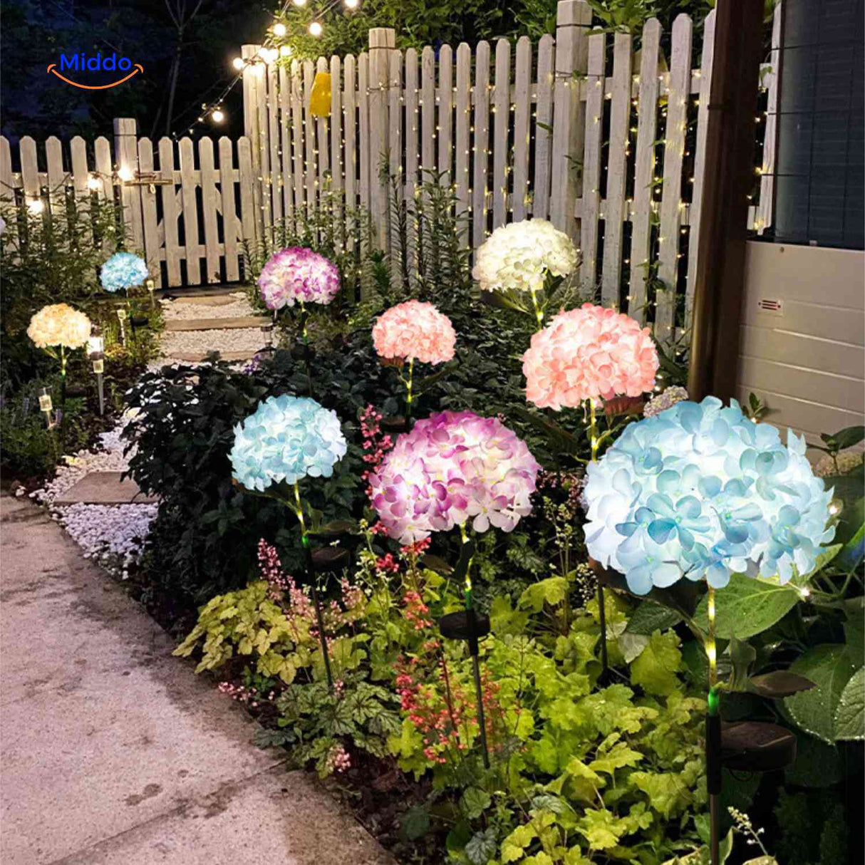 Florora Lantaarn hortensia solar verlichting tuinpad www.middo.nl