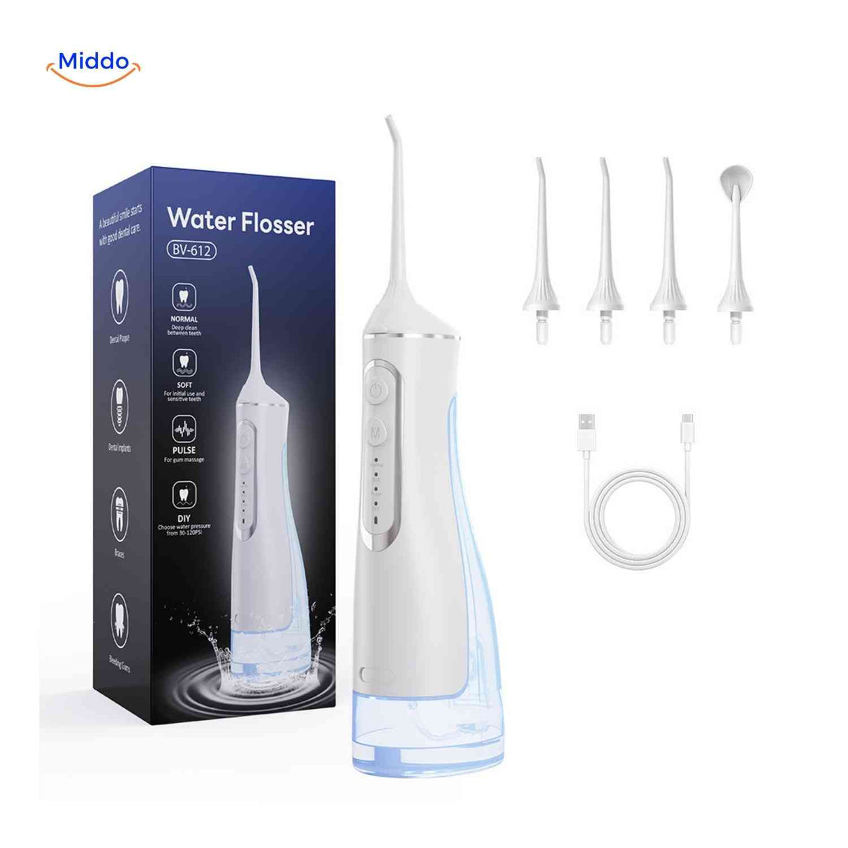Flosso waterflosser basis set met wit en zwart opties www.middo.nl
