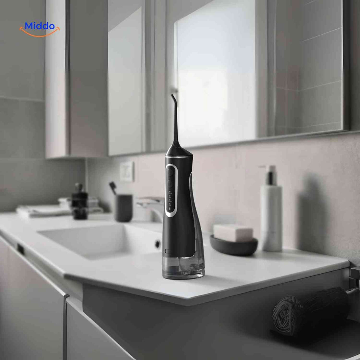 Flosso waterflosser modern design in badkamer www.middo.nl