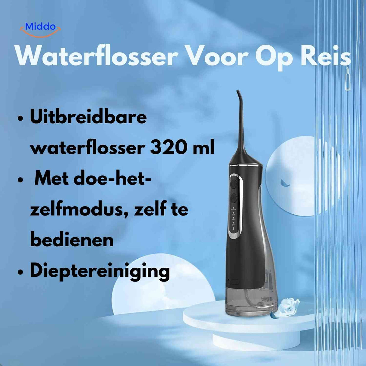 Flosso waterflosser reis model 320ml uitbreidbaar www.middo.nl