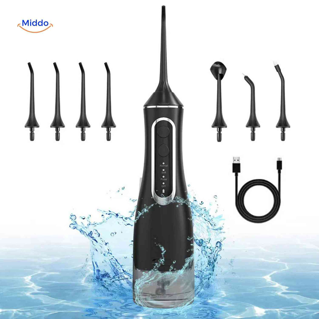 Flosso waterflosser set inclusief 5 opzetstukken en usb kabel www.middo.nl