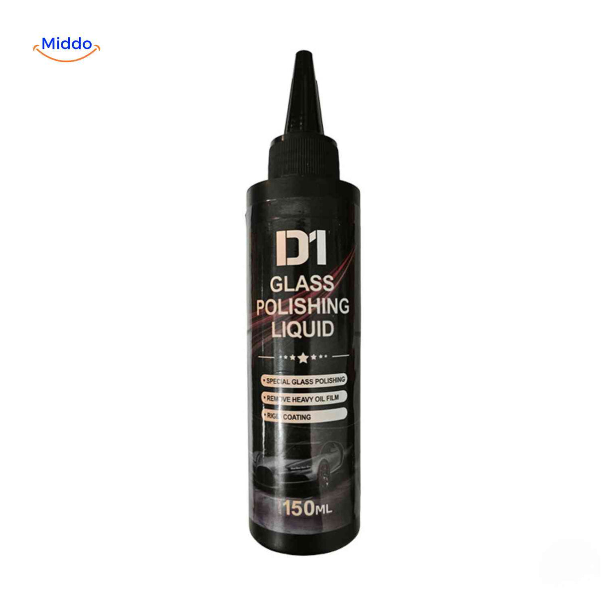 GlasPure Polijstvloeistof productfoto glaspoliervloeistof fles www.middo.nl