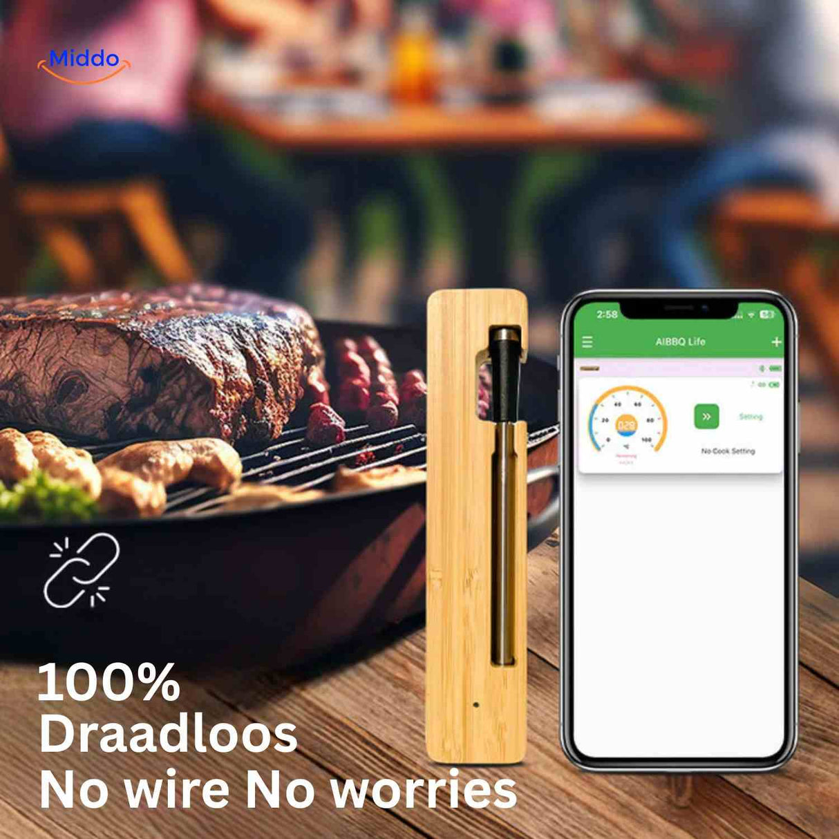 GrillGuard Thermo 100 draadloos grillen zonder zorgen app bediening www.middo.nl