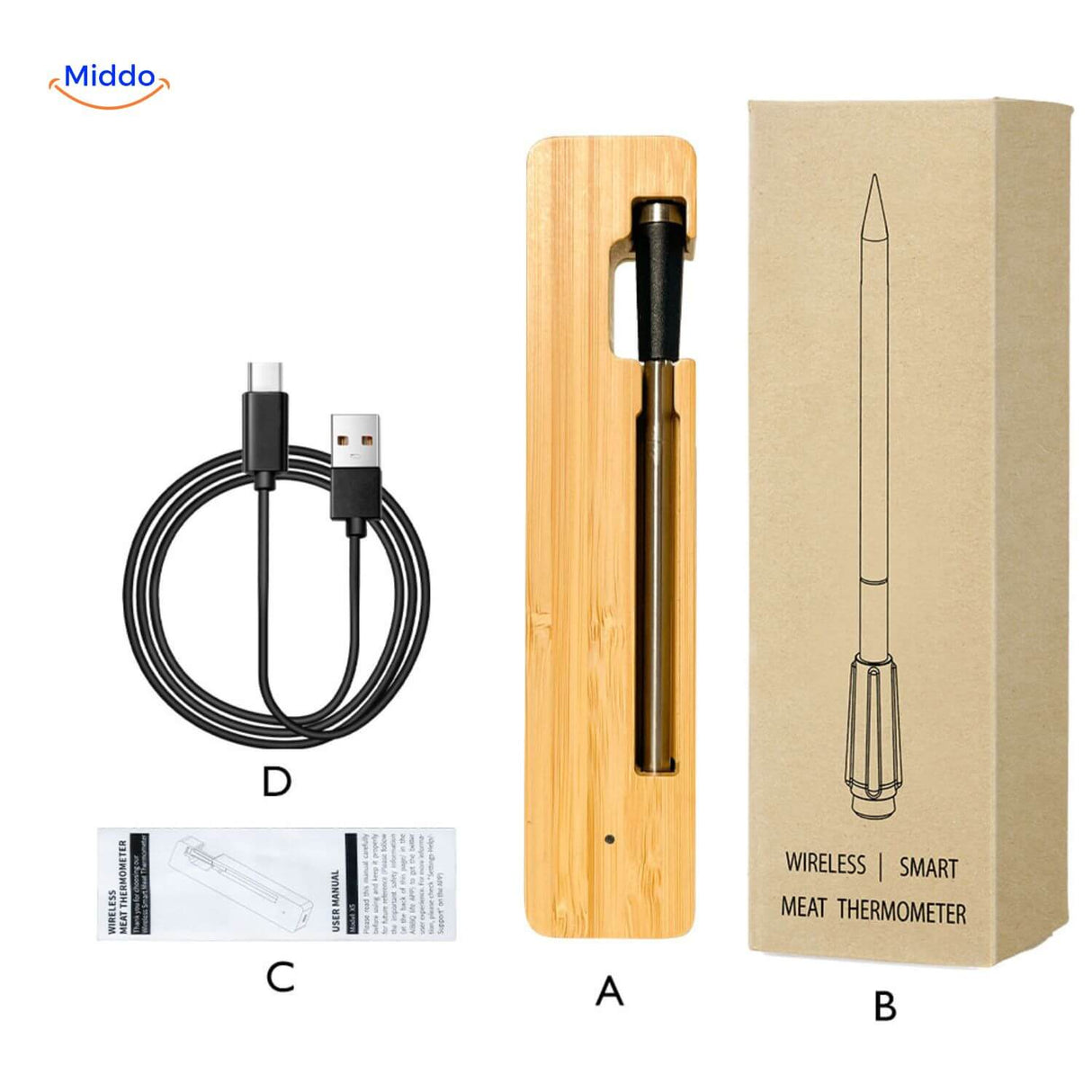 GrillGuard Thermo draadloze vleesthermometer met oplaadkabel www.middo.nl