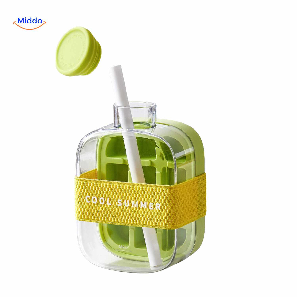 IceNova Flesbeker groen met rietje en cool summer bandje www.middo.nl