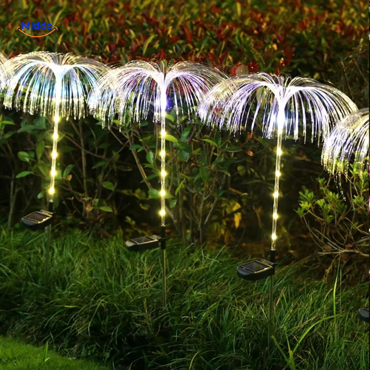 JellyGlow Solar fontijn met geel en blauw kleurveranderende lampen www.middo.nl