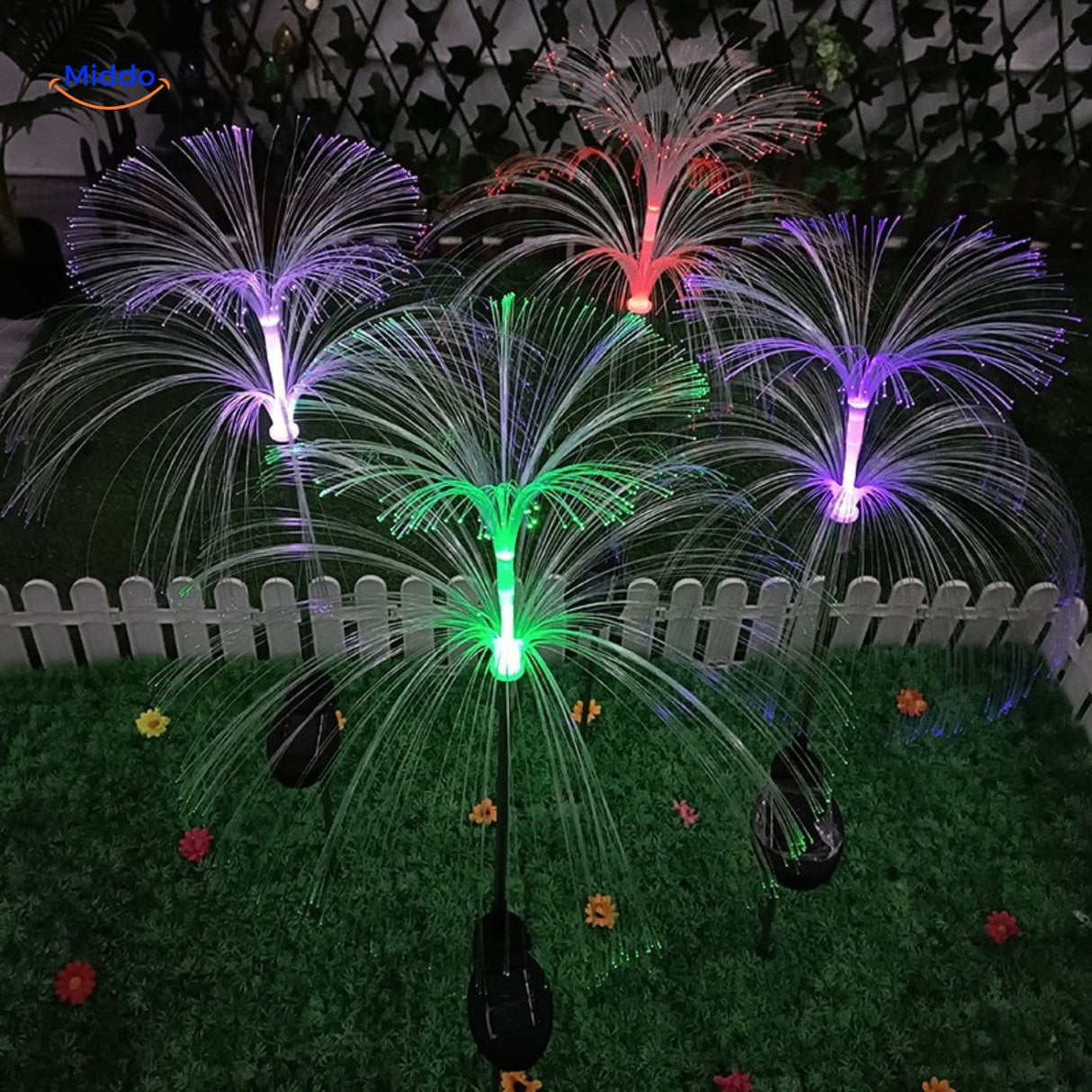 JellyGlow Solar fontijn met violette en groene lampen www.middo.nl