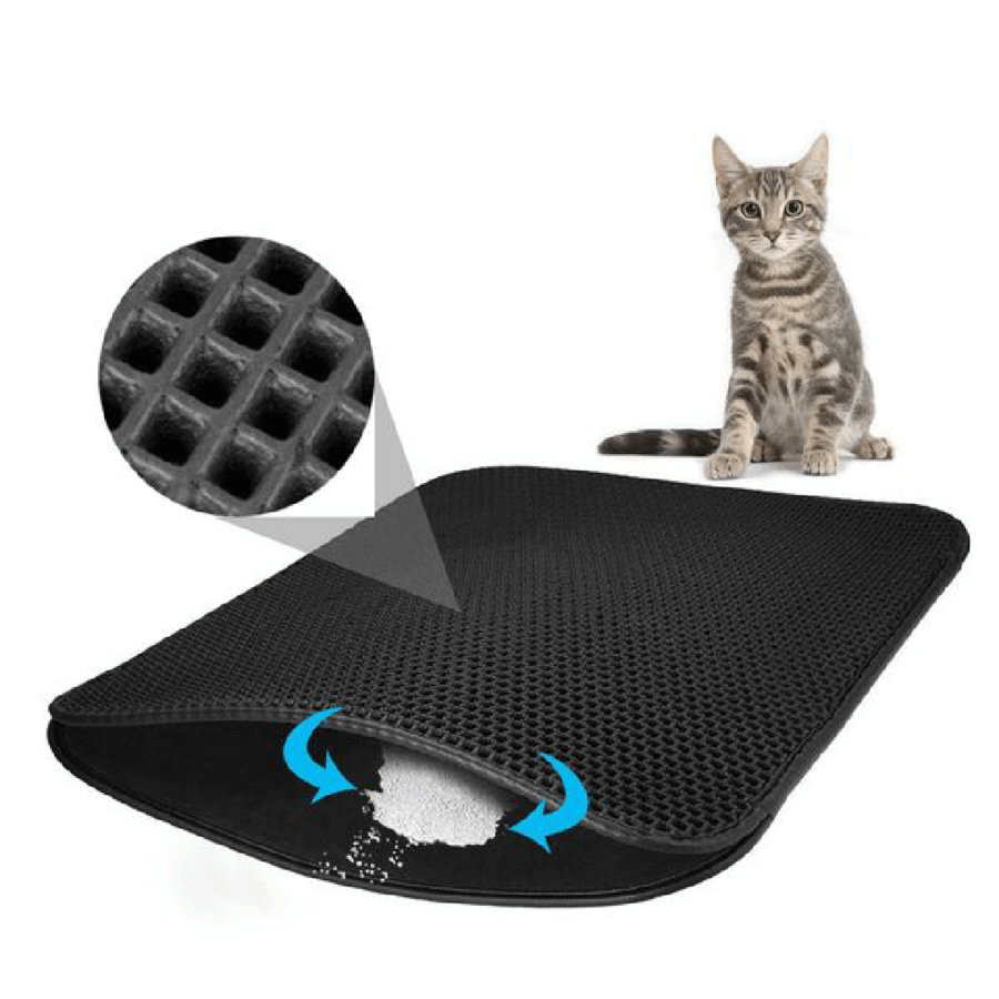 Kattenbakmat met opvangfunctie voor kattenbakvulling.