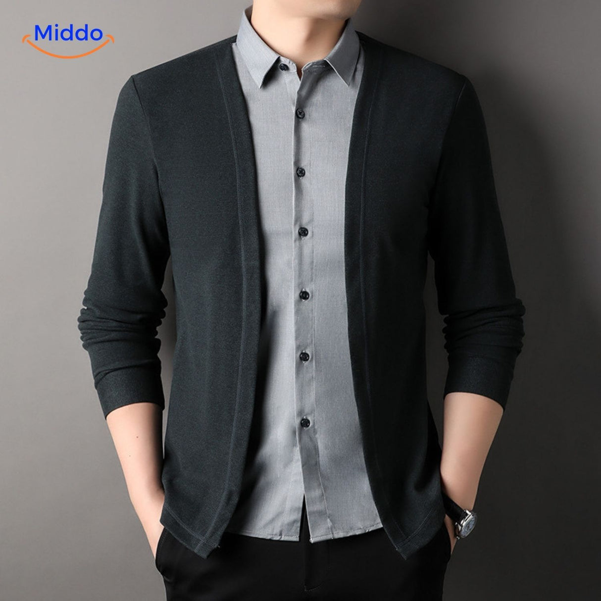 LayerFlex Knit zijkant weergave stijlvol slim fit overhemd