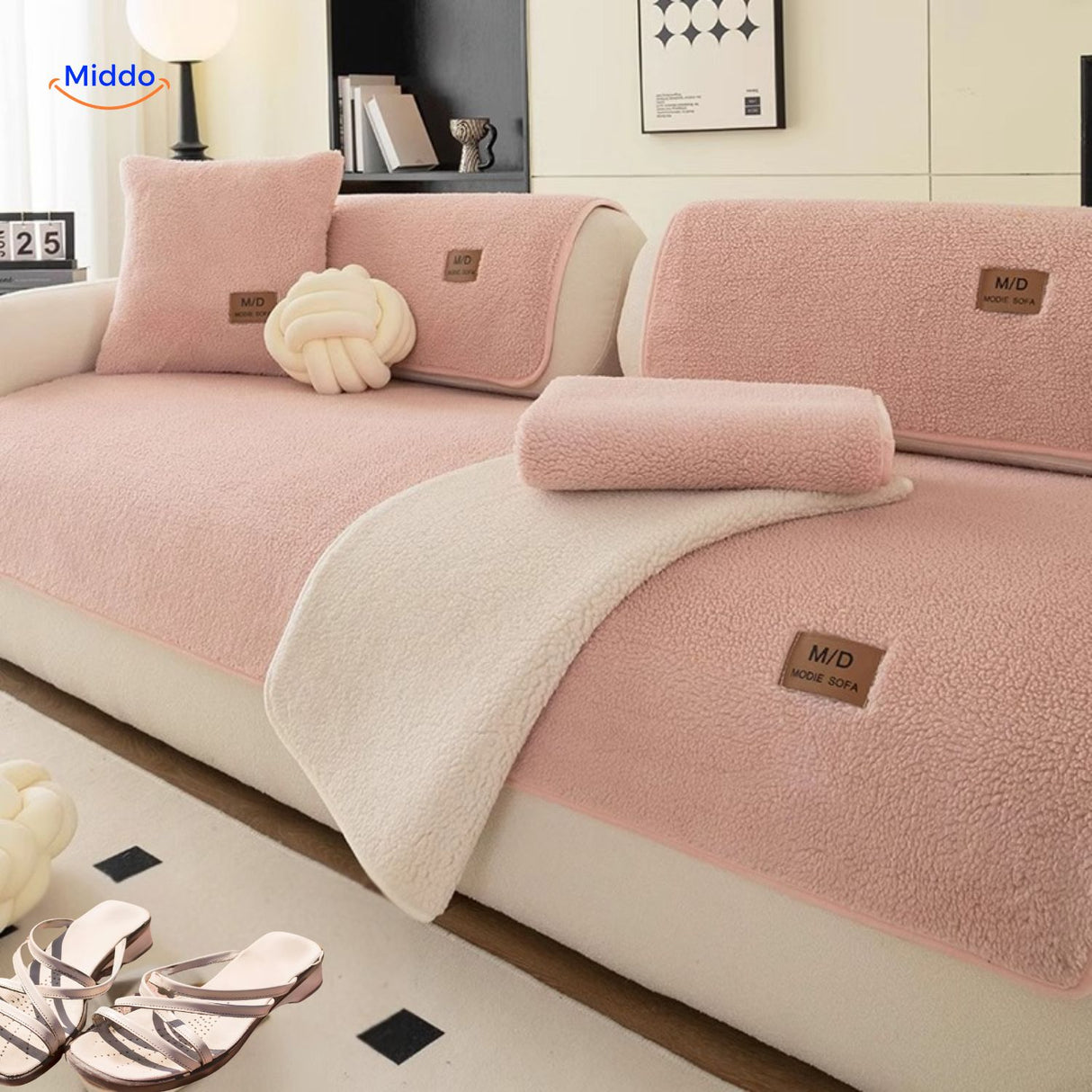 LuxeLamb Sofa Kussens ros gekleurde dekens met stof www.middo.nl