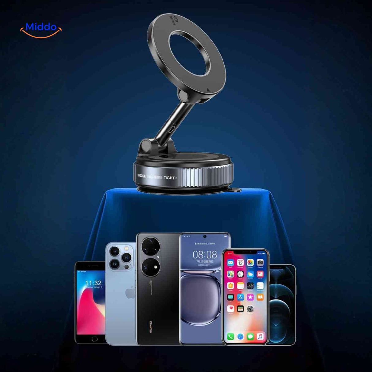 MagnaFold Houder universele smartphone houder dashboard magsafe compatibel www.middo.nl