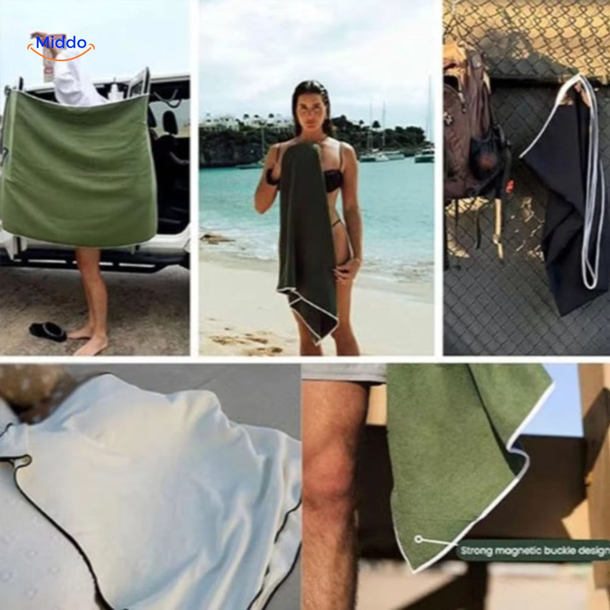 MagnaTowel Strand handdoek met magneten voor reizen en beach www.middo.nl