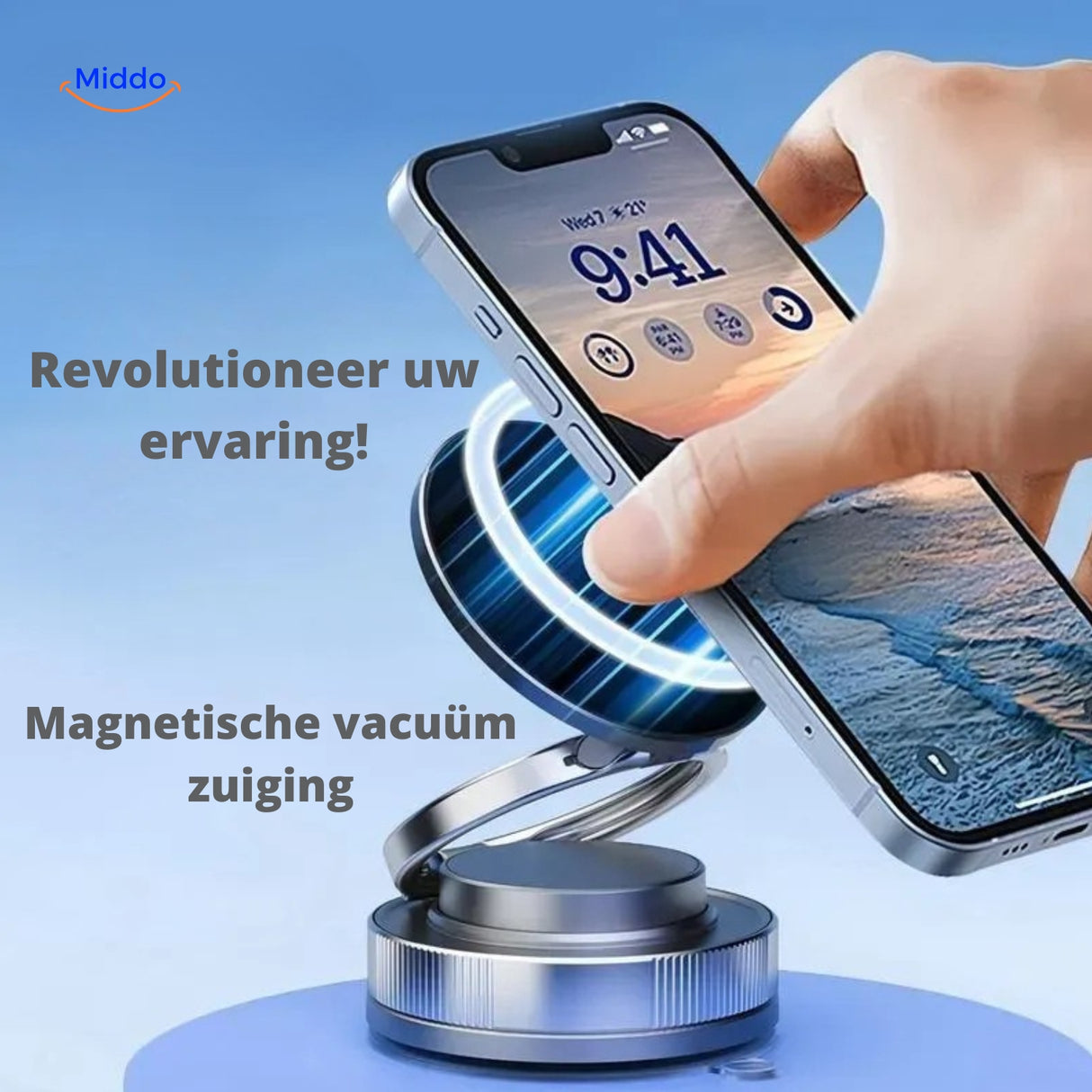 Magnevo Telefoonhouder magnetische vacuumzuiging voor telefoons www.middo.nl