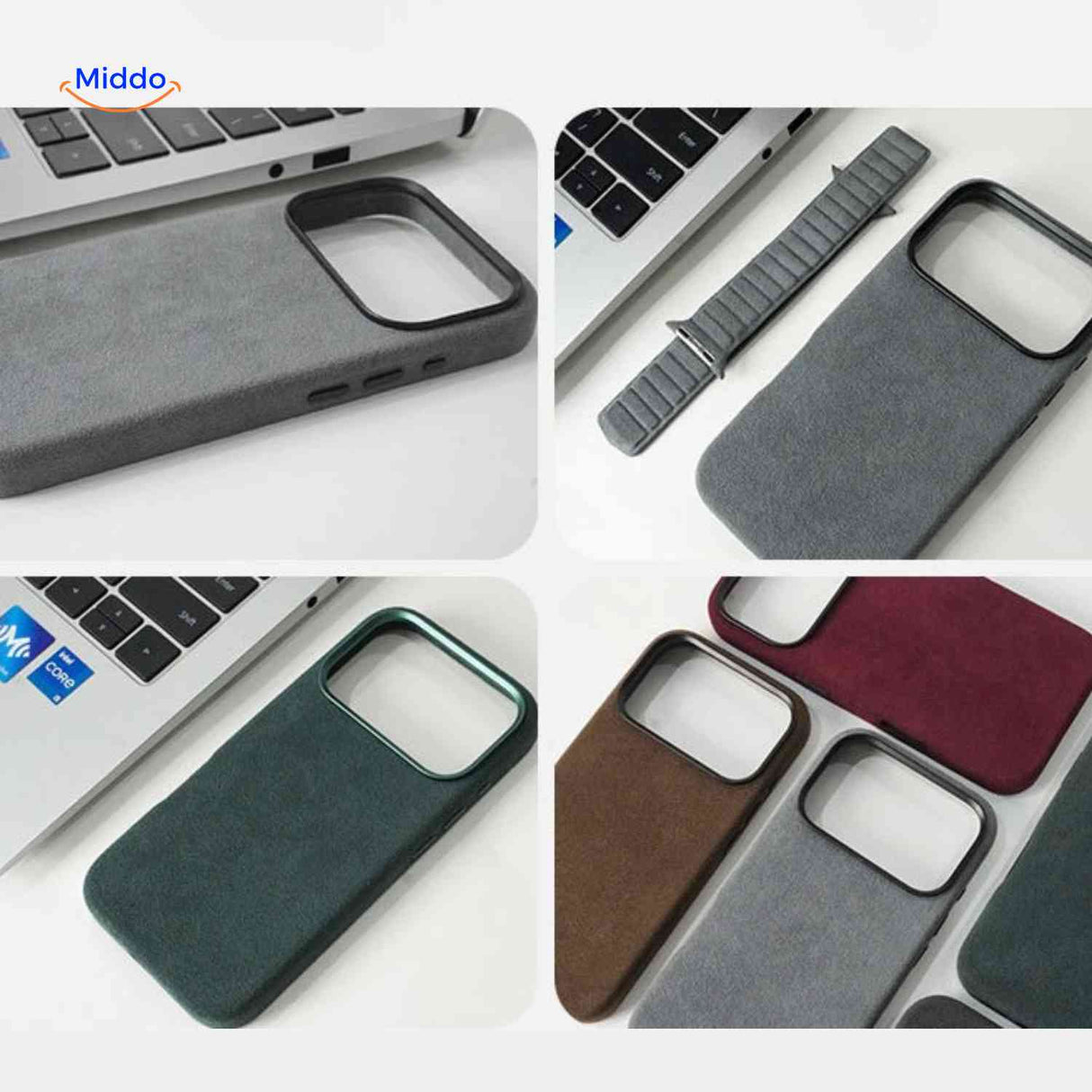 Multi kleur iphone hoesjes met suede textuur en camera bescherming www.middo.nl