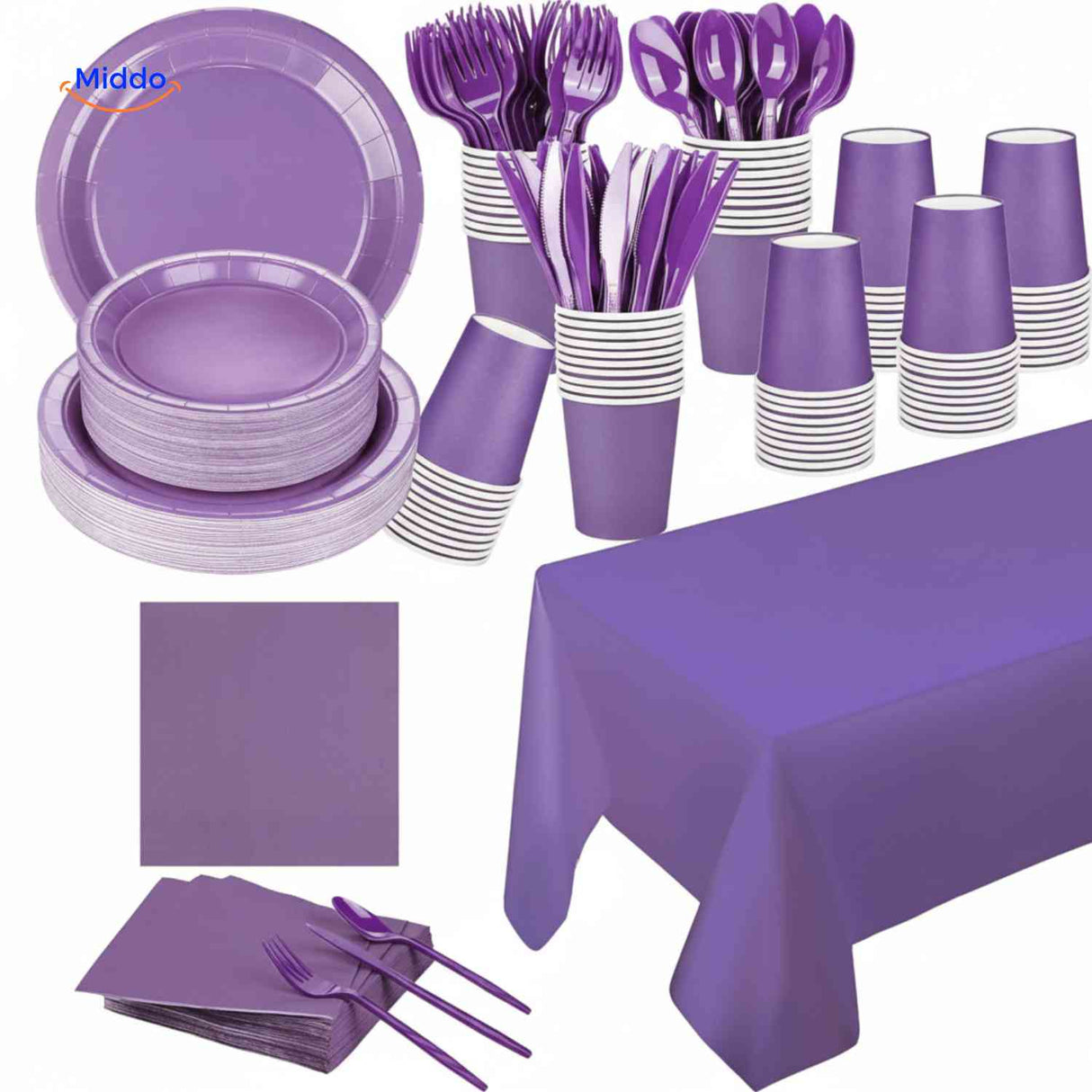 PartyLux Bordenset wegwerp borden bekers bestek servies set paars www.middo.nl