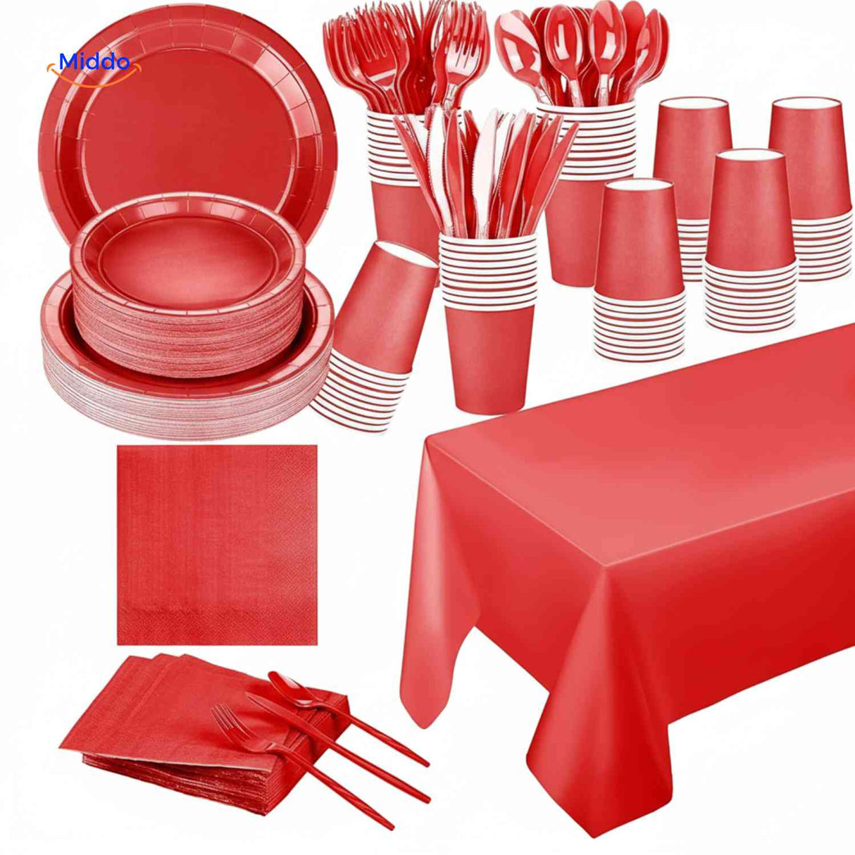 PartyLux Bordenset wegwerp borden bekers bestek servies set rood www.middo.nl