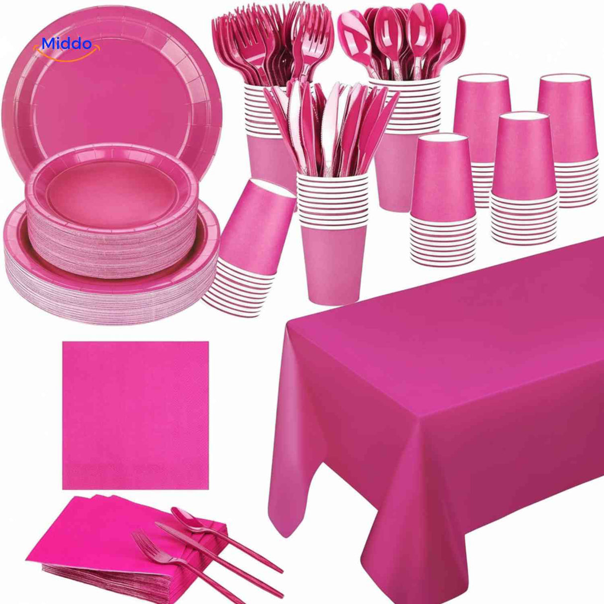 PartyLux Bordenset wegwerp borden bekers bestek servies set roze www.middo.nl