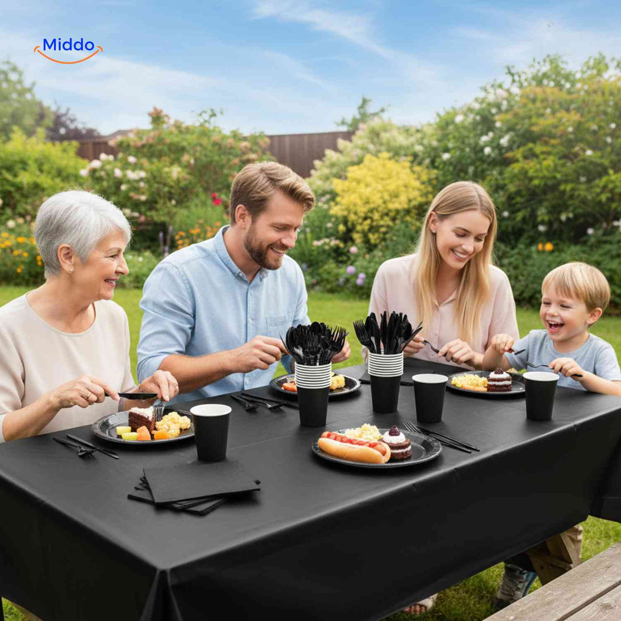 PartyLux Bordenset wegwerp servies set borden bekers bestek buitenfeest www.middo.nl