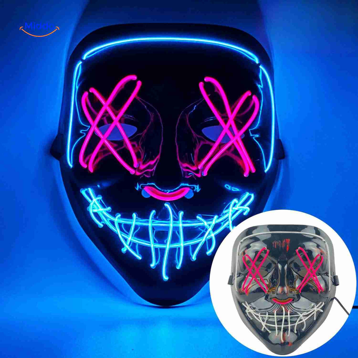 PhantomGlow Masker roze blauw led masker www.middo.nl