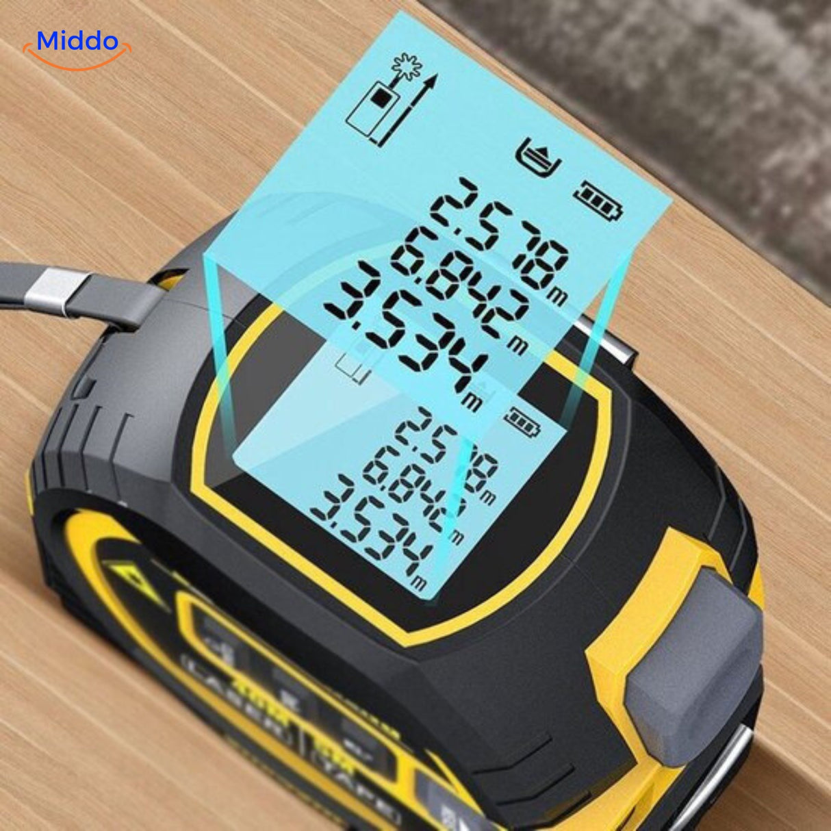 ProMeasure Digitale Laser Rolmaat met display - 3-in-1 tot 60m bereik - www.middo.nl