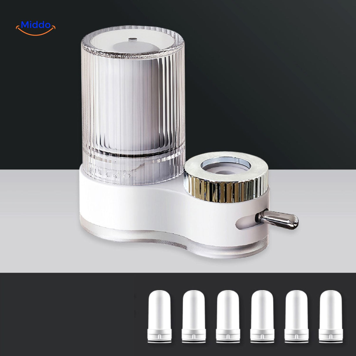 PureFlow kraan grijs met witte filters onderdeel www.middo.nl