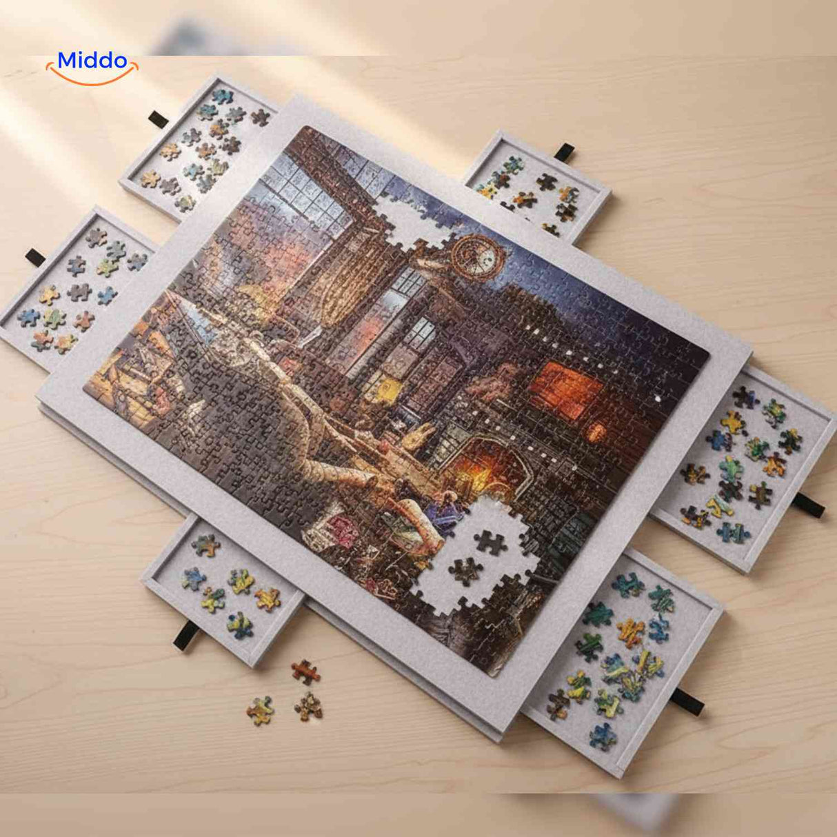 PuzzleNest Bord puzzelbord met uitschuifbare lades en legpuzzel www.middo.nl