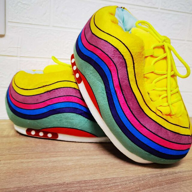 Rainbow gekleurde sneaks sloffen met gele veters