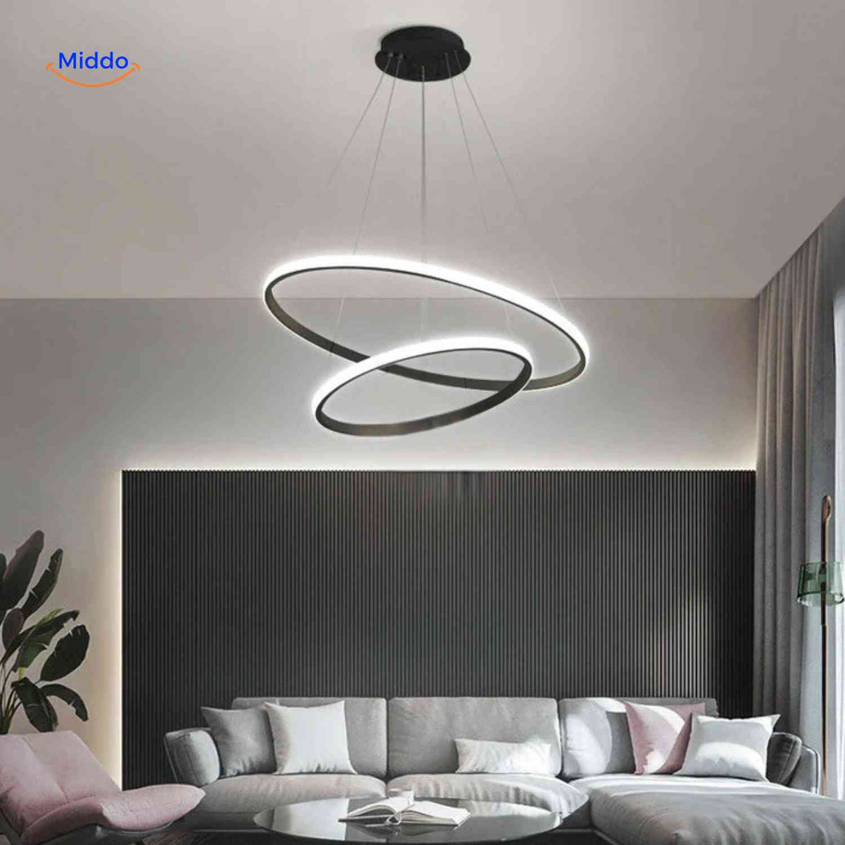 Ringkroonluchter Lamp zwart led hanglamp twee ringen woonkamer www.middo.nl