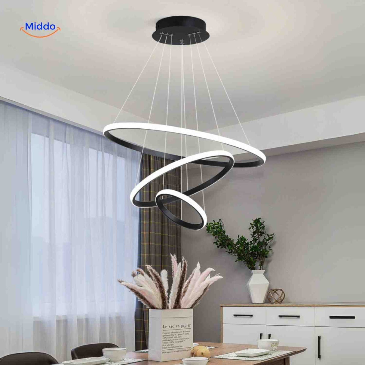 Ringkroonluchter Lamp zwart moderne led hanglamp drie ringen www.middo.nl