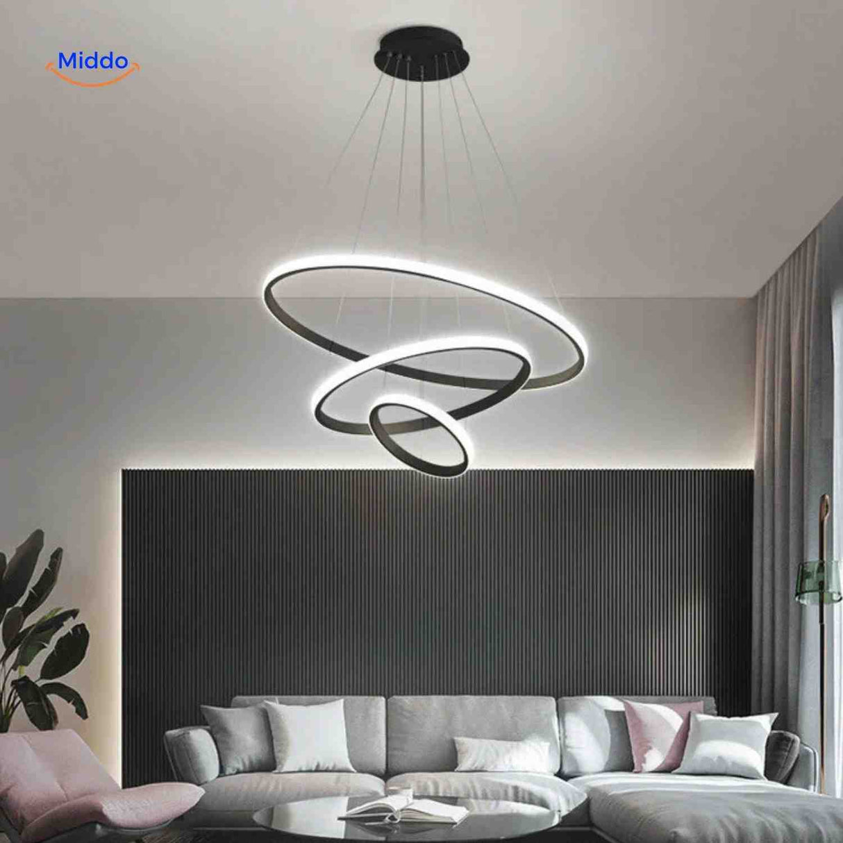 Ringkroonluchter Lamp zwart moderne led hanglamp ringen woonkamer www.middo.nl