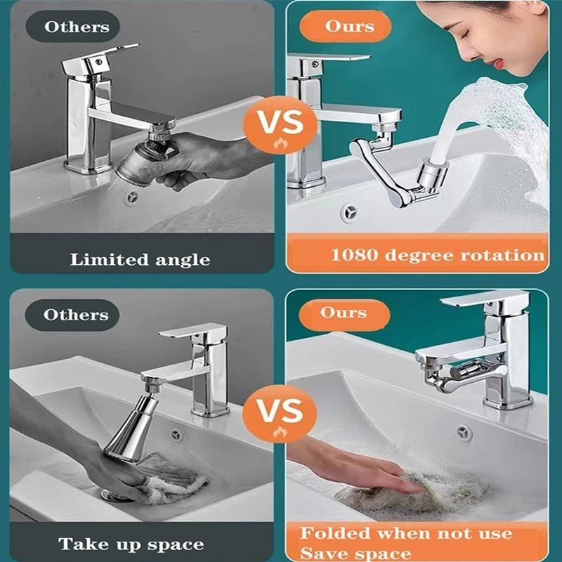 Vergelijking van beperkte hoek en 180 graden rotatie kraan opzetstuk.