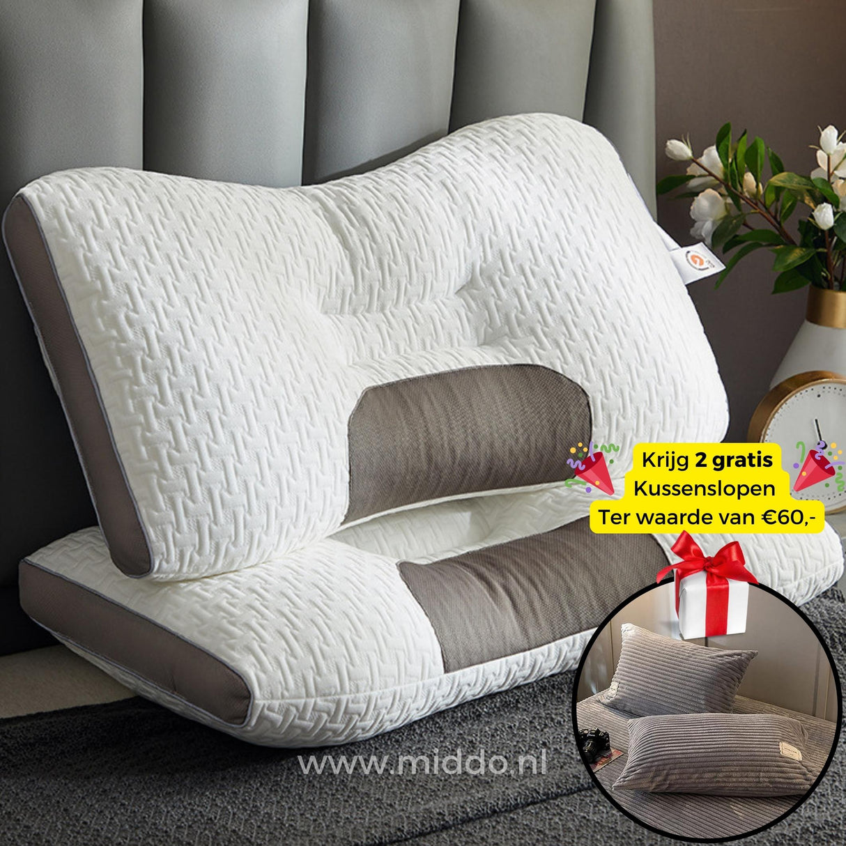 DreamGuard Pro kussen met gratis grijze fluwelen kussenslopen