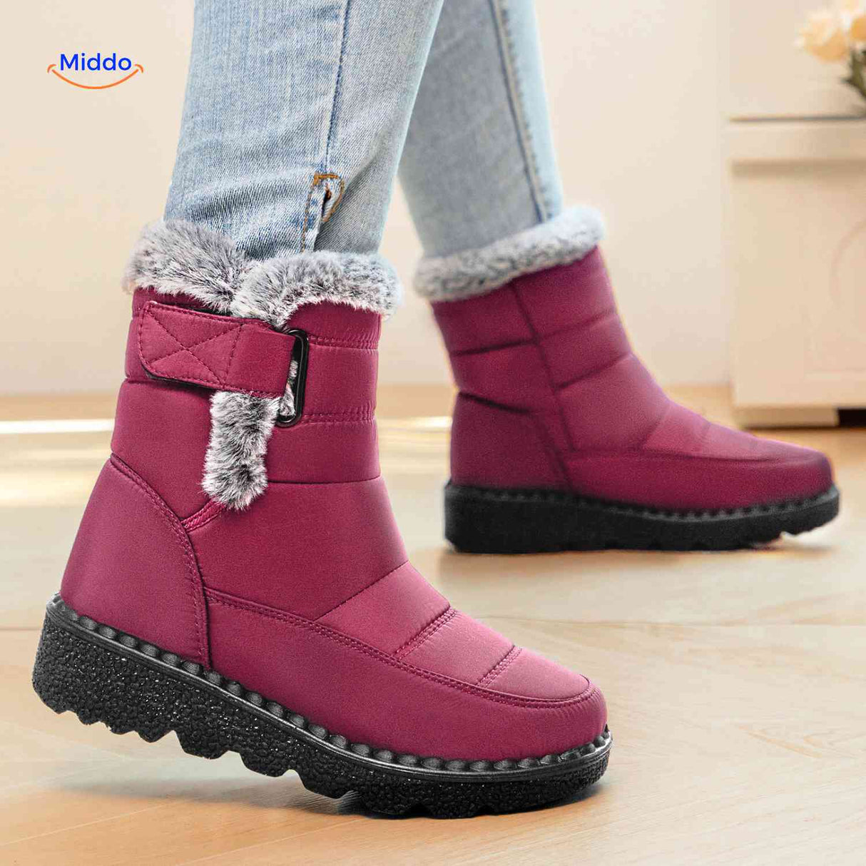 SnowLuxe Boots rood warme winterlaarzen met bont www.middo.nl
