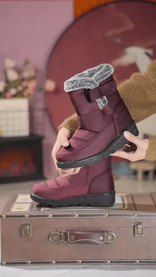 SnowLuxe Boots rood waterdicht sneeuwlaarzen met bont www.middo.nl